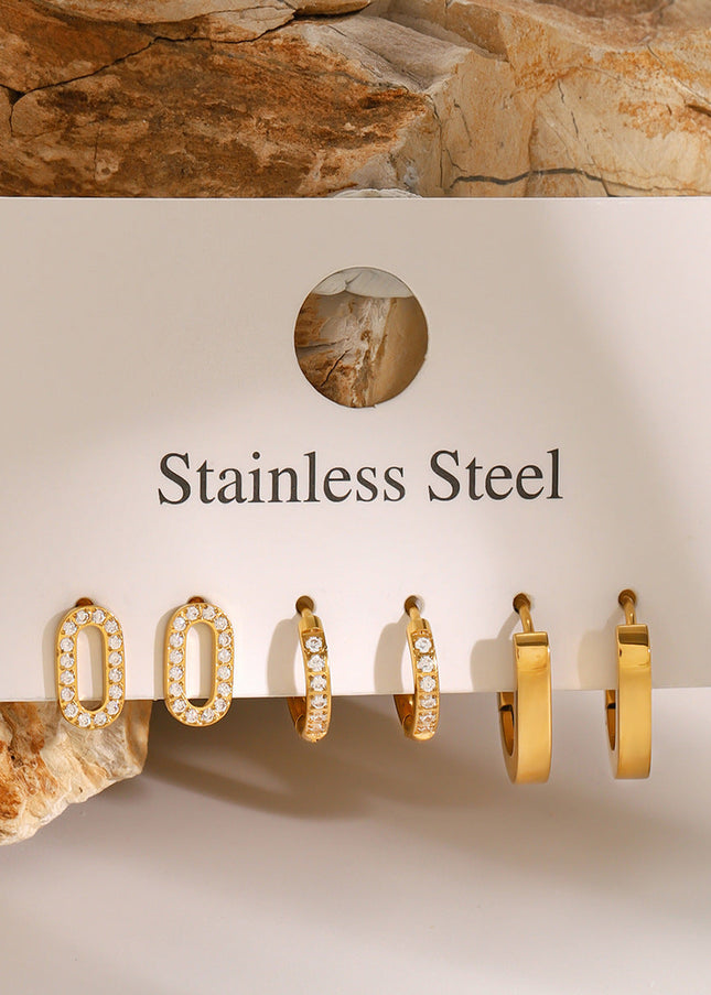 Jieding European and American three pairs of stainless steel circle rhinestone earrings premium sense earrings titanium steel earrings cross-border earring