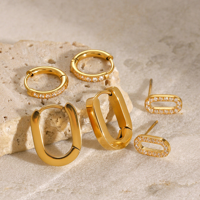 Jieding European and American three pairs of stainless steel circle rhinestone earrings premium sense earrings titanium steel earrings cross-border earring