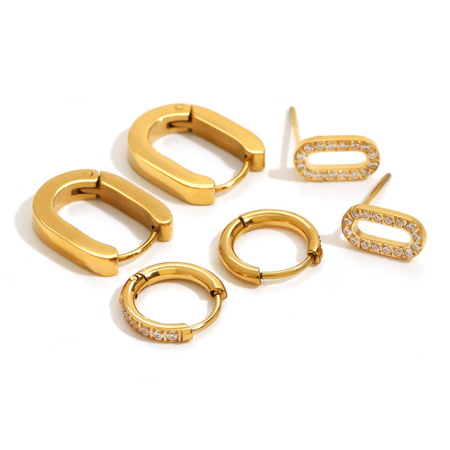 Jieding European and American three pairs of stainless steel circle rhinestone earrings premium sense earrings titanium steel earrings cross-border earring