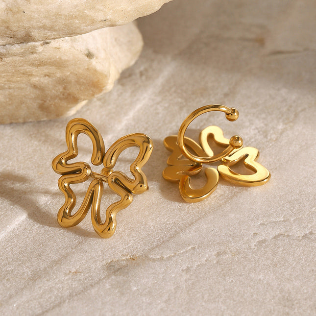 Jieding European and American stainless steel hollow butterfly no ear piercing, ear bone clip, high-end niche earrings, titanium steel earrings, cross-border