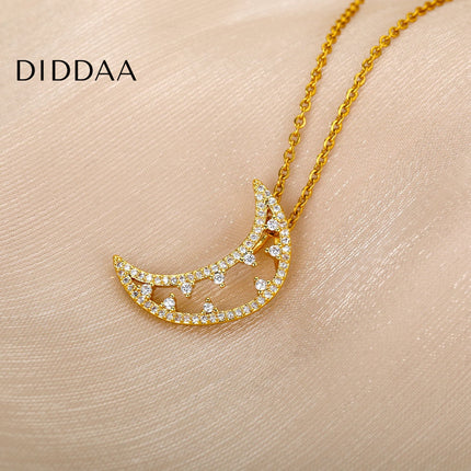 Midnight Pendant Necklace | Gold Half Moon Zirconia Chain - Gold - Necklaces