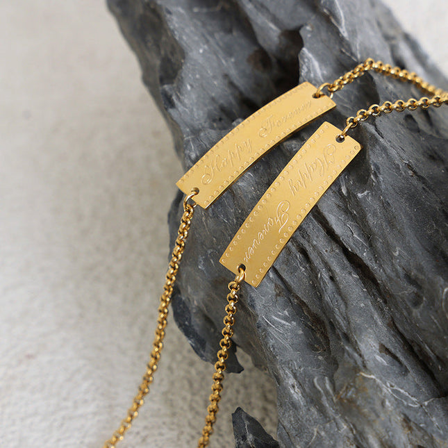 European and American fashion personality long bend brand English letters simple niche design titanium steel does not fade bracelet jewelry wholesale