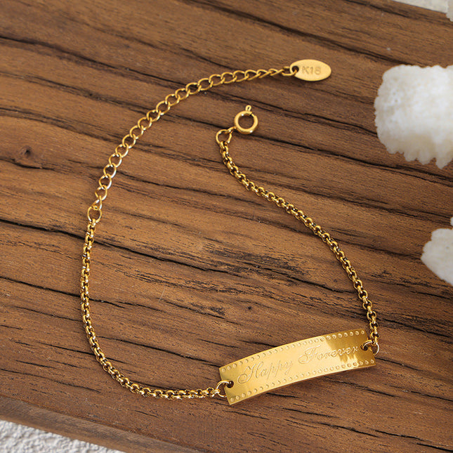 European and American fashion personality long bend brand English letters simple niche design titanium steel does not fade bracelet jewelry wholesale