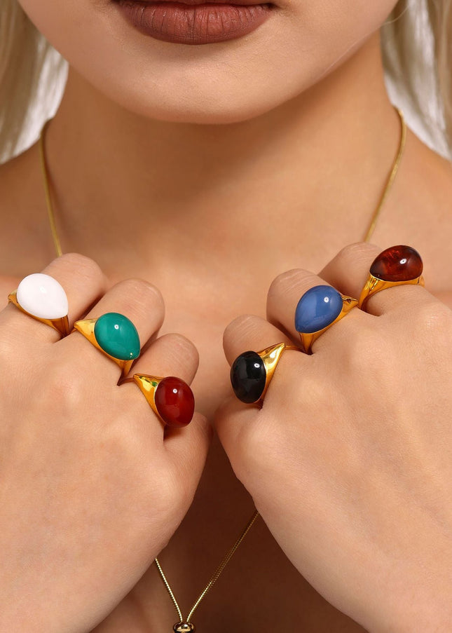 Mili high-quality multi-color droplet resin opening adjustable stainless steel rings in Europe and the United States cross-border spot supply