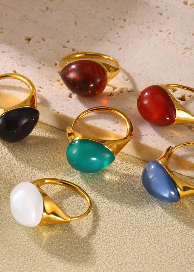 Mili high-quality multi-color droplet resin opening adjustable stainless steel rings in Europe and the United States cross-border spot supply