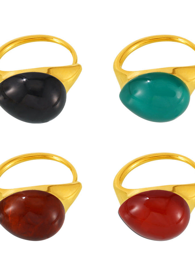 Mili high-quality multi-color droplet resin opening adjustable stainless steel rings in Europe and the United States cross-border spot supply