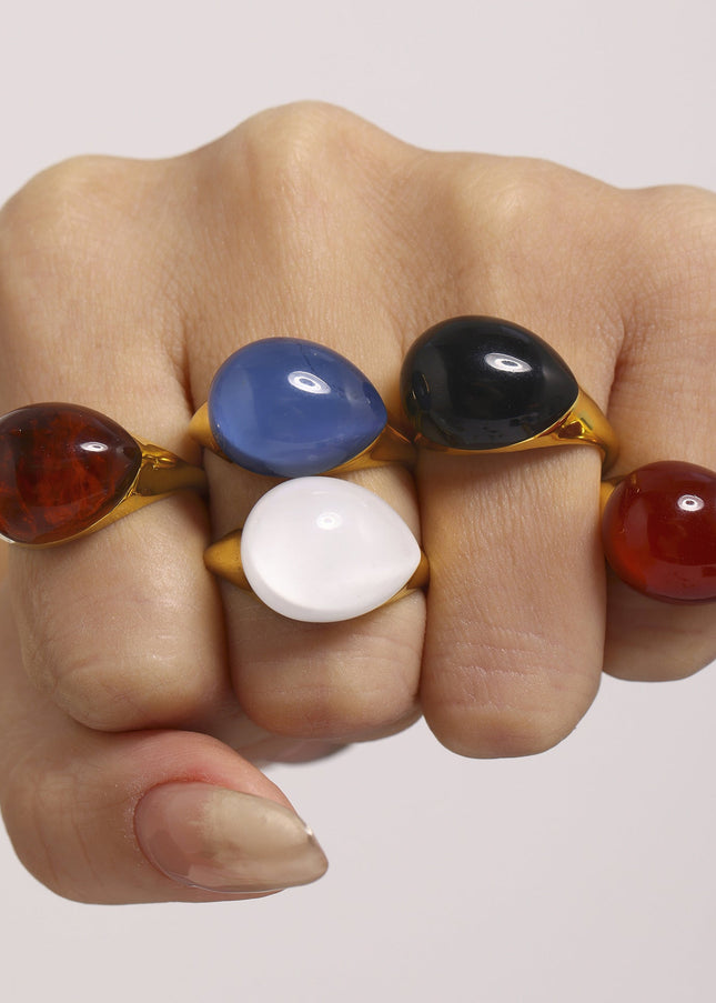 Mili high-quality multi-color droplet resin opening adjustable stainless steel rings in Europe and the United States cross-border spot supply