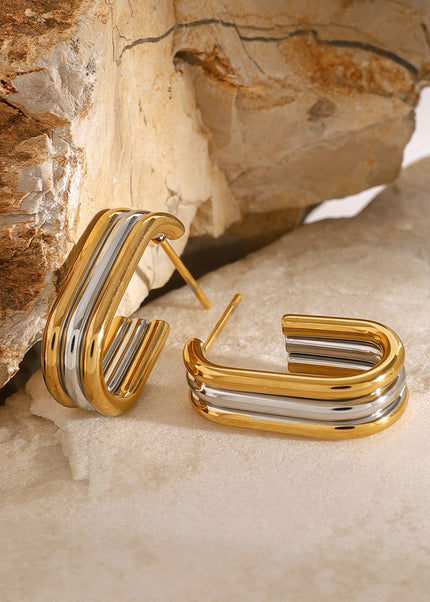 Jieding stainless steel contrast earrings, high-end ins, studs, titanium steel earrings, European and American cross-border non-fading jewelry