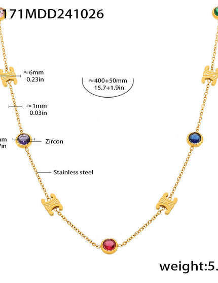 Mirili Double C mixed color stainless steel zircon necklace bracelet set PVD electroplating real gold color-preserving light luxury jewelry