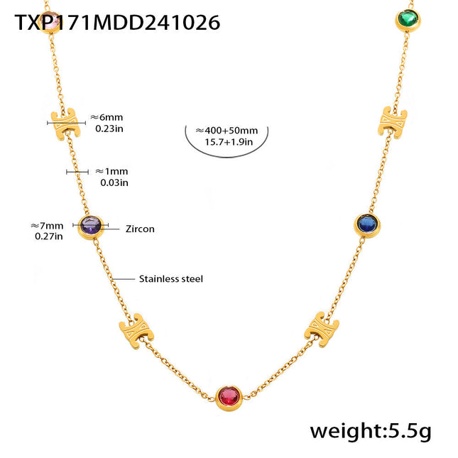 Mirili Double C mixed color stainless steel zircon necklace bracelet set PVD electroplating real gold color-preserving light luxury jewelry