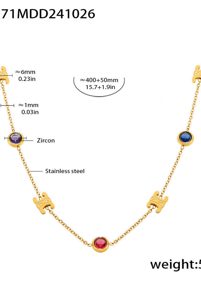 Mirili Double C mixed color stainless steel zircon necklace bracelet set PVD electroplating real gold color-preserving light luxury jewelry