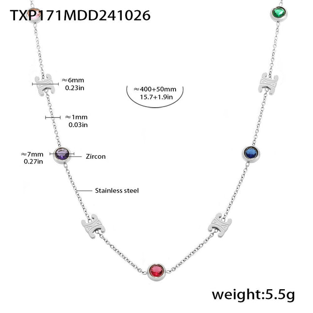 Mirili Double C mixed color stainless steel zircon necklace bracelet set PVD electroplating real gold color-preserving light luxury jewelry