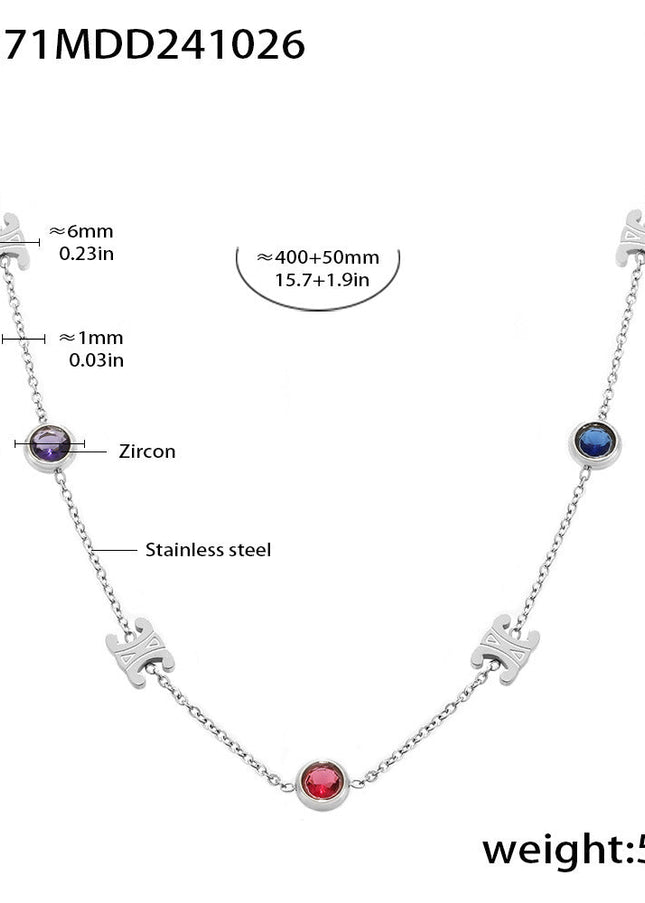 Mirili Double C mixed color stainless steel zircon necklace bracelet set PVD electroplating real gold color-preserving light luxury jewelry