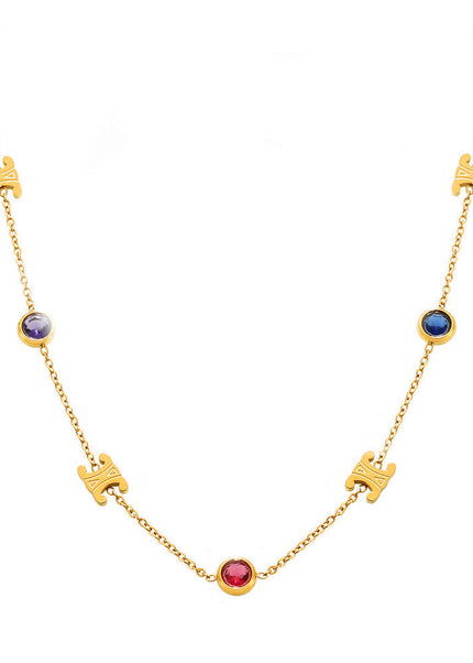 Mirili Double C mixed color stainless steel zircon necklace bracelet set PVD electroplating real gold color-preserving light luxury jewelry