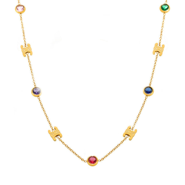 Mirili Double C mixed color stainless steel zircon necklace bracelet set PVD electroplating real gold color-preserving light luxury jewelry
