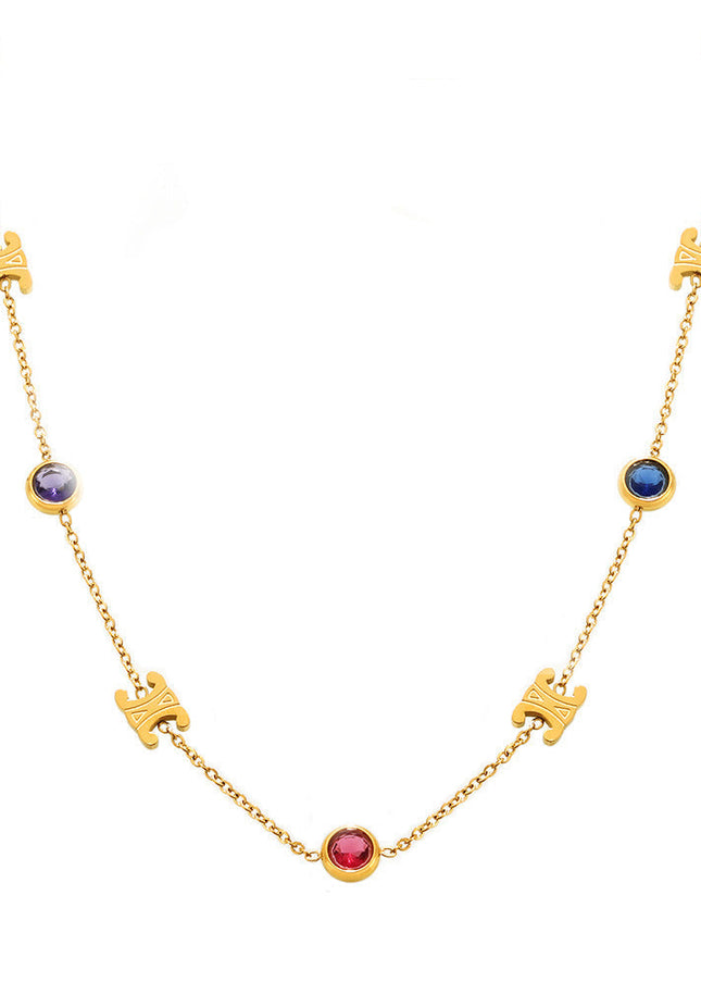 Mirili Double C mixed color stainless steel zircon necklace bracelet set PVD electroplating real gold color-preserving light luxury jewelry