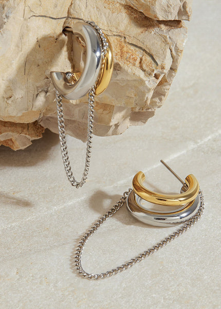 Jieding European and American stainless steel double c tassel earrings earrings design sense niche earrings 18k gold titanium steel jewelry cross-border