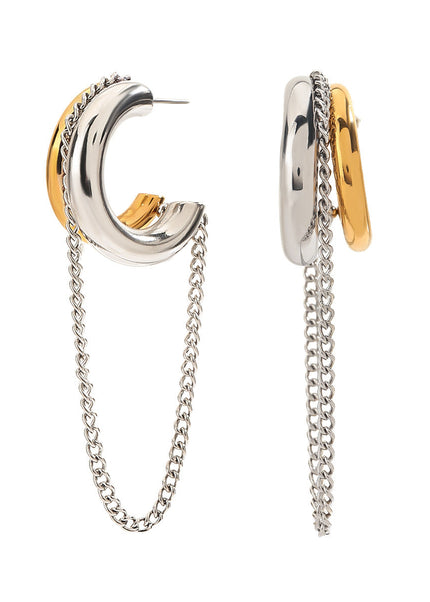 Jieding European and American stainless steel double c tassel earrings earrings design sense niche earrings 18k gold titanium steel jewelry cross-border