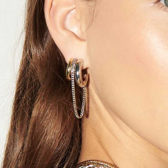 Jieding European and American stainless steel double c tassel earrings earrings design sense niche earrings 18k gold titanium steel jewelry cross-border