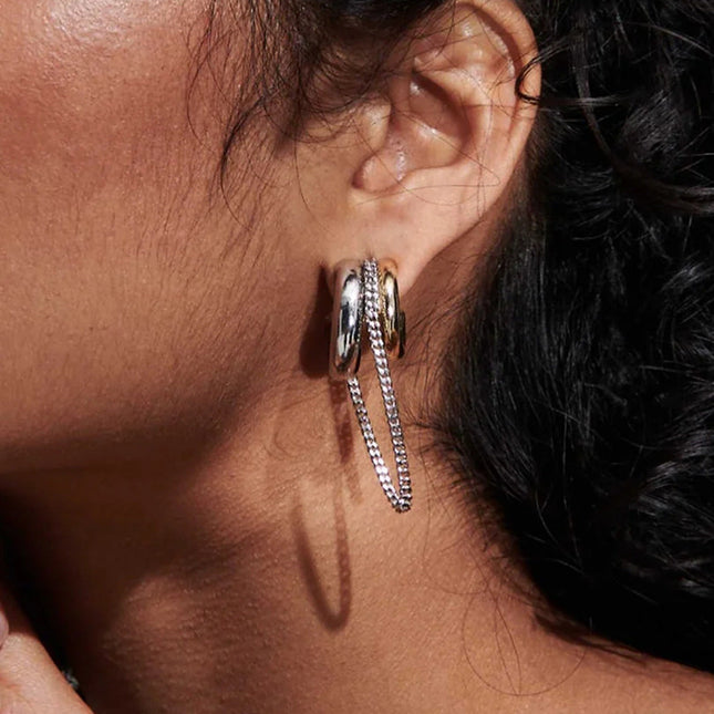 Jieding European and American stainless steel double c tassel earrings earrings design sense niche earrings 18k gold titanium steel jewelry cross-border