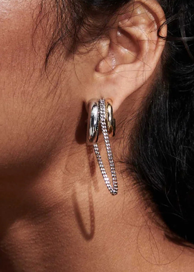 Jieding European and American stainless steel double c tassel earrings earrings design sense niche earrings 18k gold titanium steel jewelry cross-border