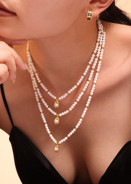 Mystery Li light luxury Shi Jia shell beads beaded handmade necklace female titanium steel plated 18k gold sweet clavicle chain spot wholesale