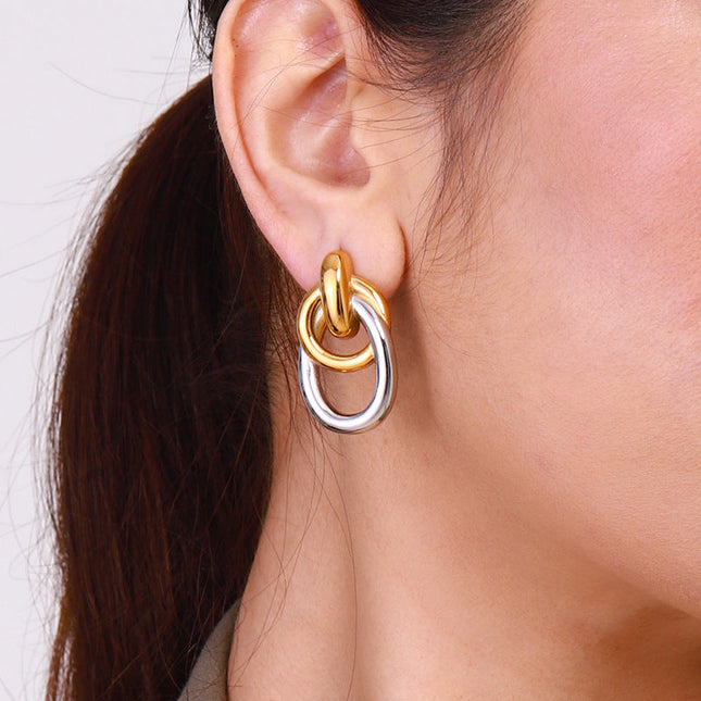 Jieding European and American color-blocked titanium steel earrings high-end light luxury earrings earrings earrings cross-border stainless steel jewelry