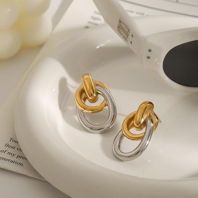 Jieding European and American color-blocked titanium steel earrings high-end light luxury earrings earrings earrings cross-border stainless steel jewelry