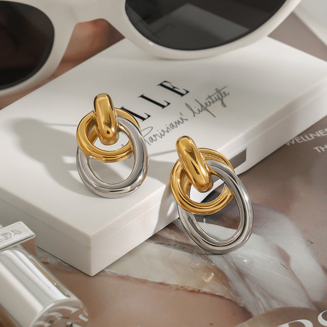 Jieding European and American color-blocked titanium steel earrings high-end light luxury earrings earrings earrings cross-border stainless steel jewelry