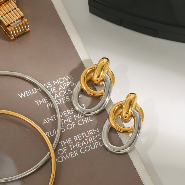 Jieding European and American color-blocked titanium steel earrings high-end light luxury earrings earrings earrings cross-border stainless steel jewelry