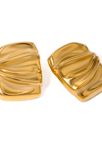 Premium 18k gold stainless steel rectangular pleated earrings women's ins unique niche design geometric titanium steel earrings