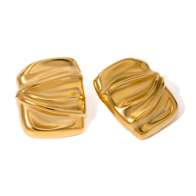 Premium 18k gold stainless steel rectangular pleated earrings women's ins unique niche design geometric titanium steel earrings