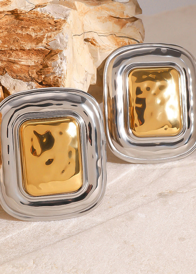 Jieding European and American stainless steel square geometric earrings have a sense of luxury, niche autumn and winter exaggerated earrings, titanium steel jewelry cross-border