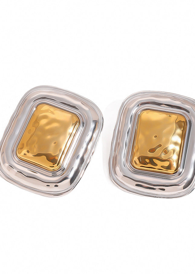Jieding European and American stainless steel square geometric earrings have a sense of luxury, niche autumn and winter exaggerated earrings, titanium steel jewelry cross-border