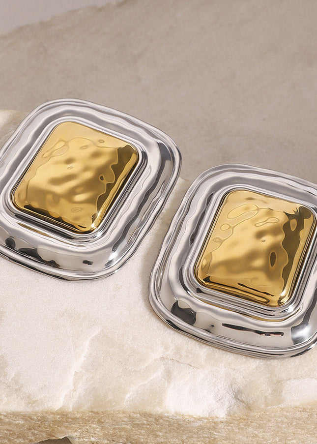 Jieding European and American stainless steel square geometric earrings have a sense of luxury, niche autumn and winter exaggerated earrings, titanium steel jewelry cross-border
