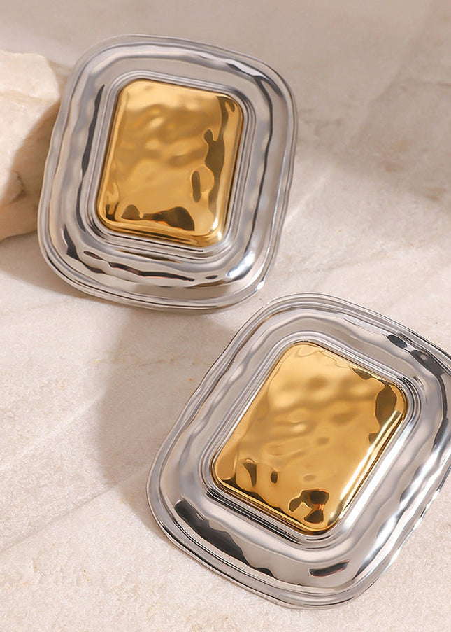 Jieding European and American stainless steel square geometric earrings have a sense of luxury, niche autumn and winter exaggerated earrings, titanium steel jewelry cross-border