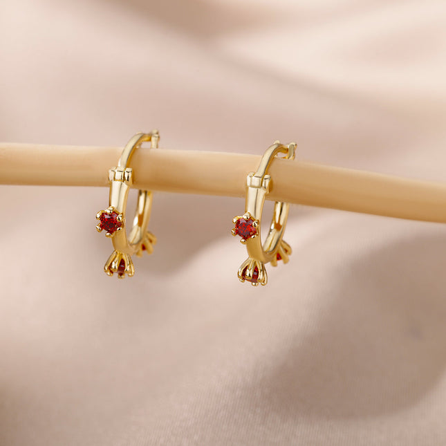 SOUVOIR SOUVOIR Earrings Monaco Earrings | Gold Red Stone Zirconia Simple Hoop Earrings