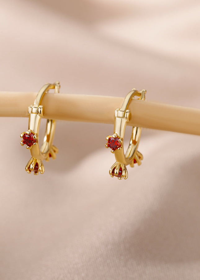 SOUVOIR SOUVOIR Earrings Monaco Earrings | Gold Red Stone Zirconia Simple Hoop Earrings