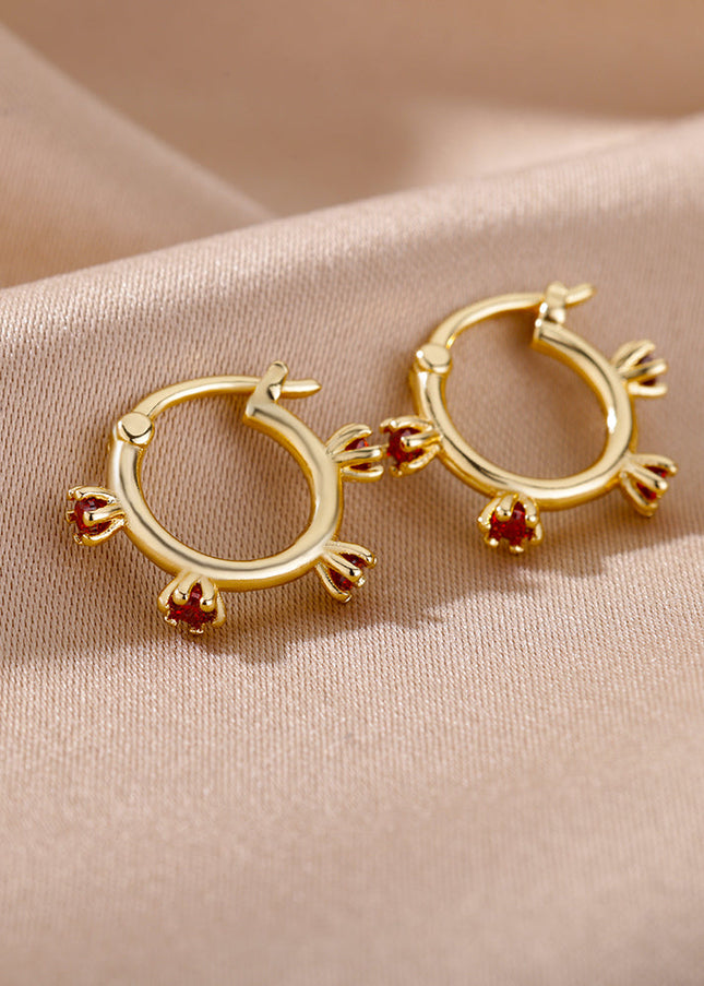 SOUVOIR SOUVOIR Earrings Monaco Earrings | Gold Red Stone Zirconia Simple Hoop Earrings