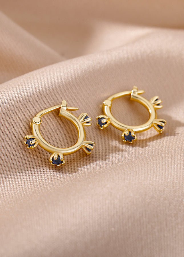 SOUVOIR SOUVOIR Earrings Monaco Earrings | Gold Red Stone Zirconia Simple Hoop Earrings