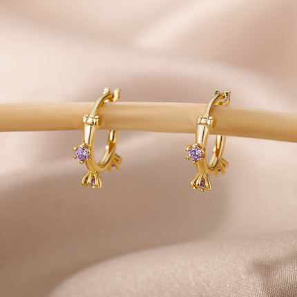SOUVOIR SOUVOIR Earrings Monaco Earrings | Gold Red Stone Zirconia Simple Hoop Earrings