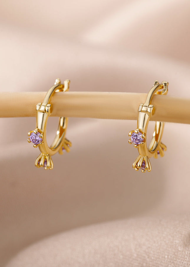 SOUVOIR SOUVOIR Earrings Monaco Earrings | Gold Red Stone Zirconia Simple Hoop Earrings