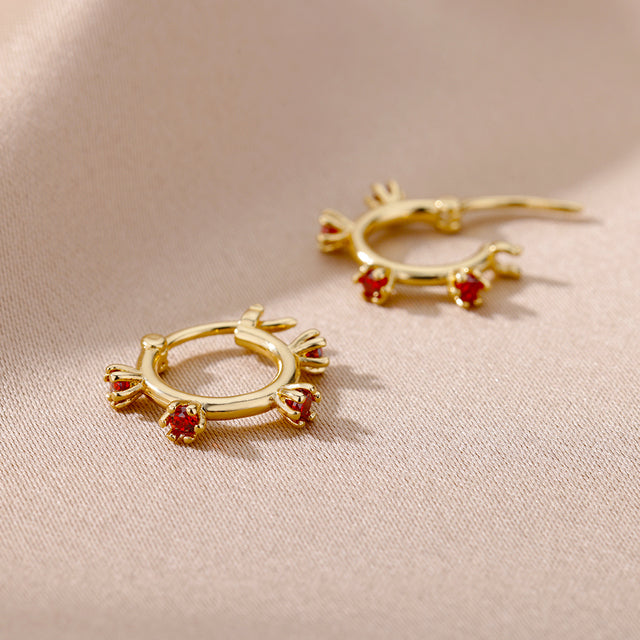 SOUVOIR Red SOUVOIR Earrings Monaco Earrings | Gold Red Stone Zirconia Simple Hoop Earrings
