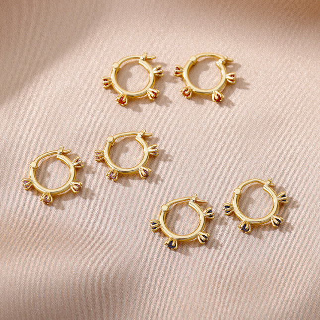 SOUVOIR SOUVOIR Earrings Monaco Earrings | Gold Red Stone Zirconia Simple Hoop Earrings