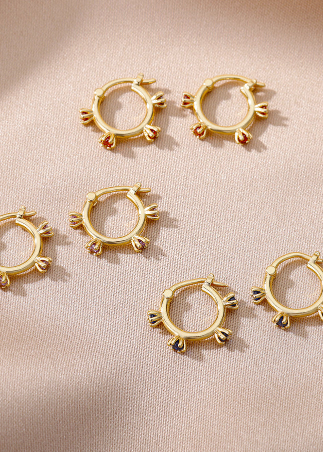 SOUVOIR SOUVOIR Earrings Monaco Earrings | Gold Red Stone Zirconia Simple Hoop Earrings