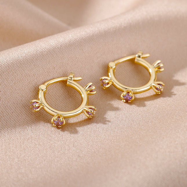 SOUVOIR SOUVOIR Earrings Monaco Earrings | Gold Red Stone Zirconia Simple Hoop Earrings