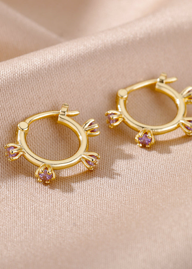 SOUVOIR SOUVOIR Earrings Monaco Earrings | Gold Red Stone Zirconia Simple Hoop Earrings