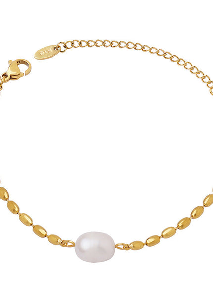 Korean freshwater pearl splicing, rice bead temperament, metal chain bracelet, neutral style, personality and non-fading girlfriend hand ornament