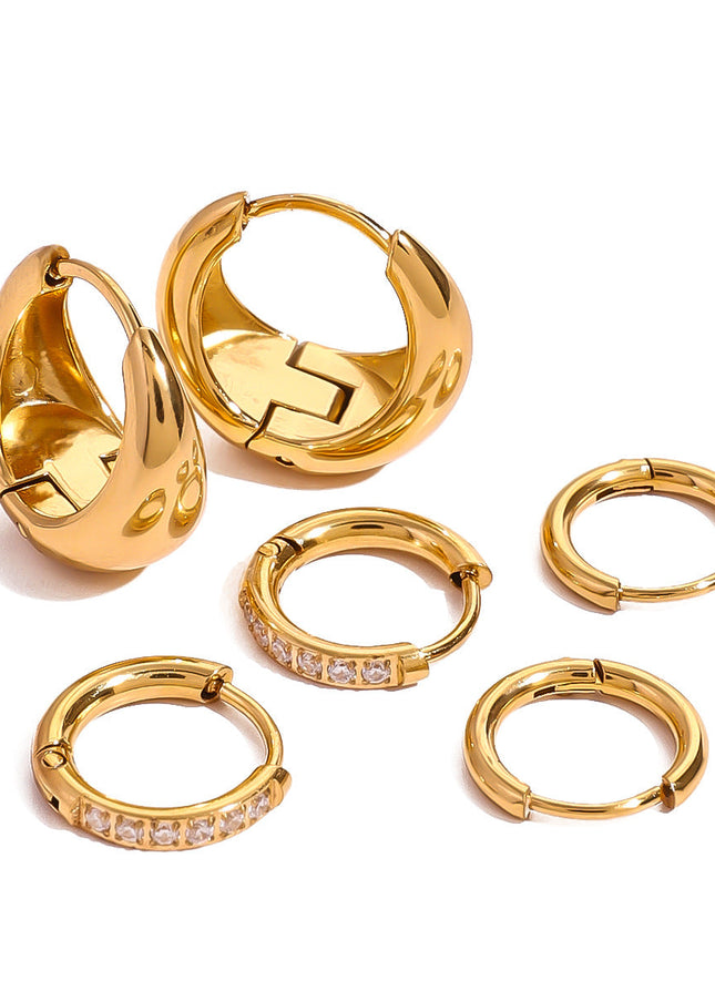 Jieding European and American three pairs of stainless steel circle earrings high-end niche earrings, rhinestone earrings, titanium steel earrings cross-border