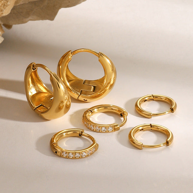 Jieding European and American three pairs of stainless steel circle earrings high-end niche earrings, rhinestone earrings, titanium steel earrings cross-border